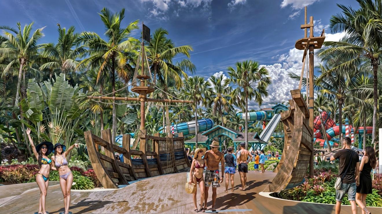 Công viên nước mô phỏng không gian làng chài ven biển, đậm chất bản địa.